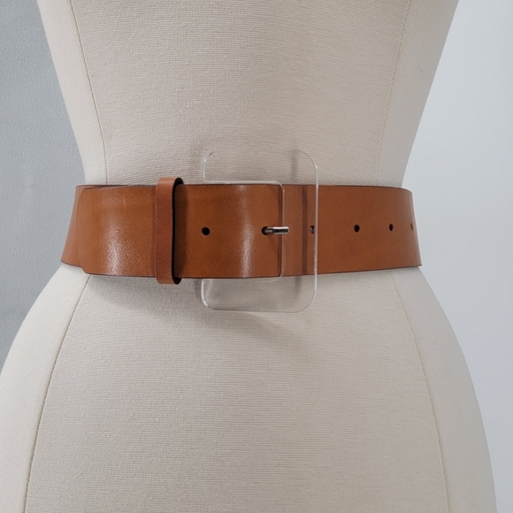 & other stories Tan Leather Belt Acrylic Buckle Size XS Brown Minimalist Boho main image 15
